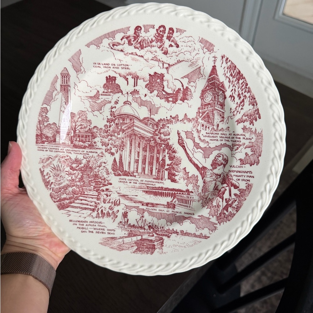 Vernon Kilns 1940s Alabama Souvenir Plate Vernon Kilns Red Vintage